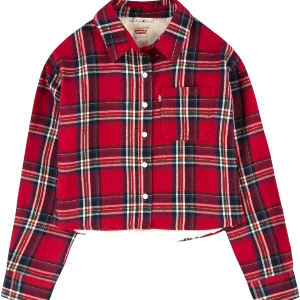 Levi's® Girl's Long Sleeve Sherpa Lined Flannel Top (Big Kids)..Size Large